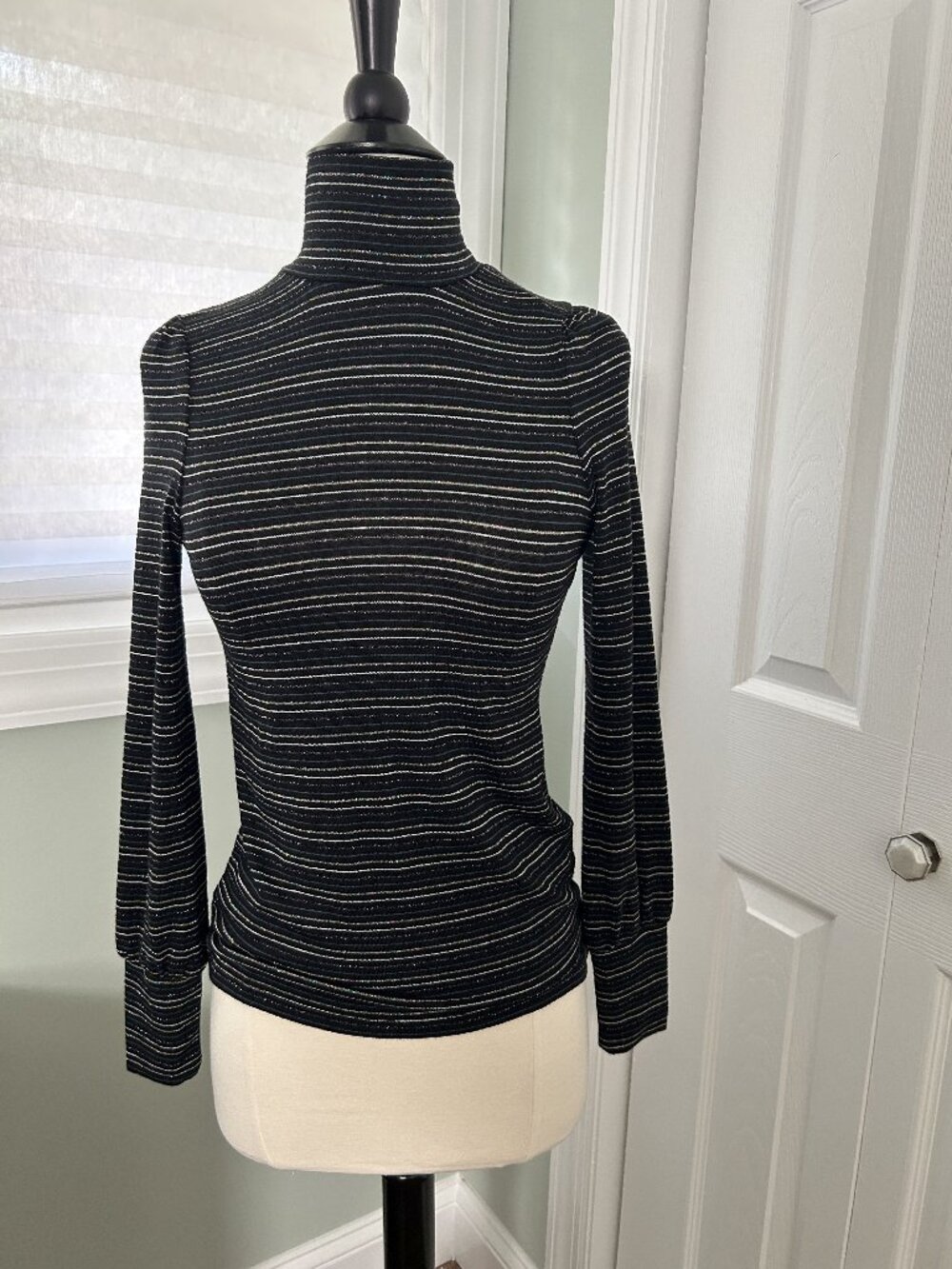 J.Crew Lurex Striped Long-Sleeved Turtleneck, Black/Multi, Size XXS, NWT